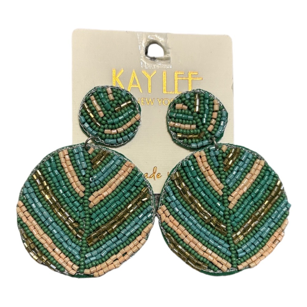 Kay Lee Beaded Green and Tan Earrings